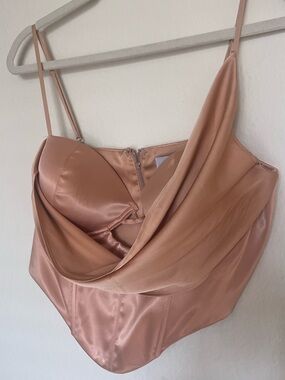 Oh Polly Peach Satin Draped Corset Camisole